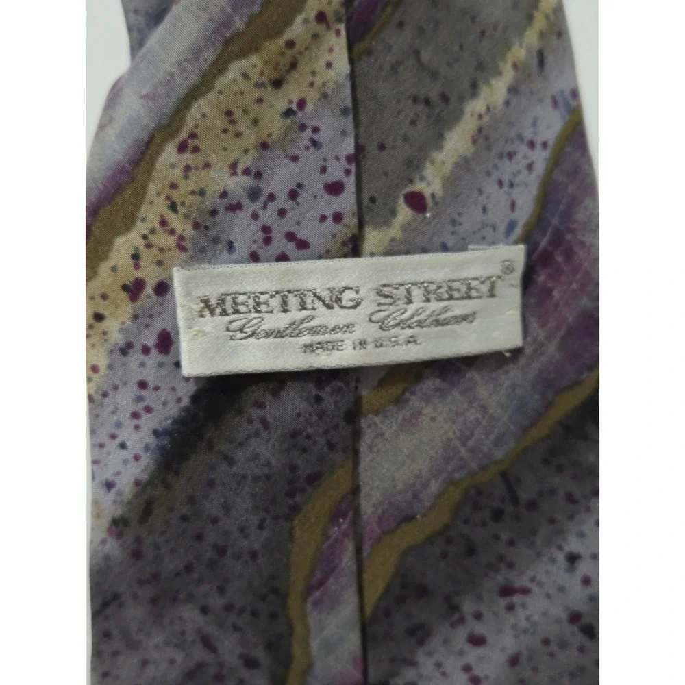 Meeting Street‎ Mens Silk Crepe Tie Abstract Splatter Stripe Purple Grey USA